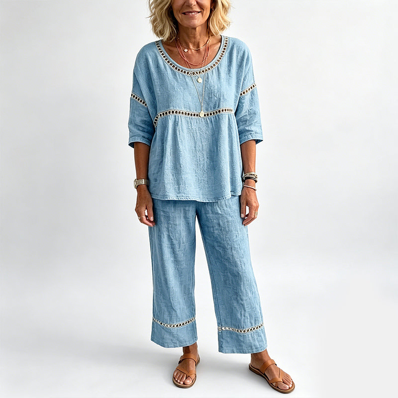 🔥New Arrivals: 70% Off!!🔥Women's Casual 2-Piece Set with Eyelet Details