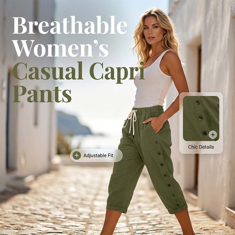 🔥New Arrivals & Special Offers-Women's Casual Capri Pants with Side Buttons