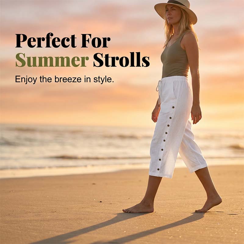 🔥New Arrivals & Special Offers-Women's Casual Capri Pants with Side Buttons