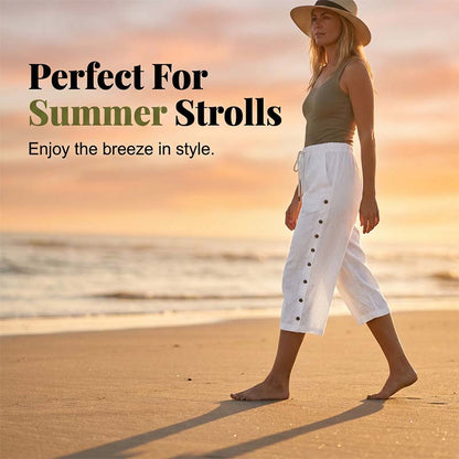 🔥New Arrivals & Special Offers-Women's Casual Capri Pants with Side Buttons