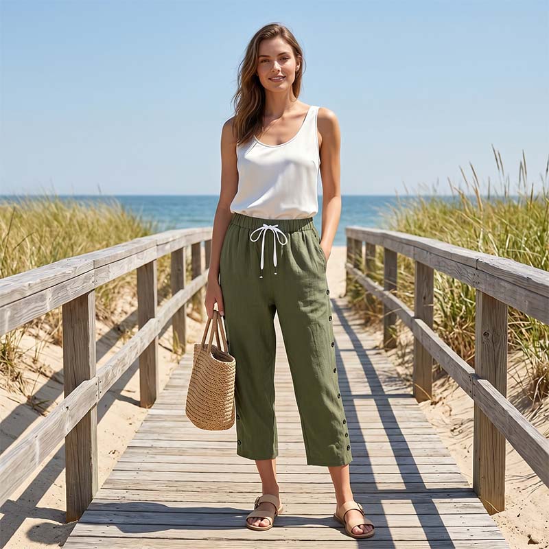 🔥New Arrivals & Special Offers-Women's Casual Capri Pants with Side Buttons