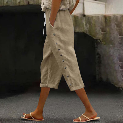 🔥New Arrivals & Special Offers-Women's Casual Capri Pants with Side Buttons