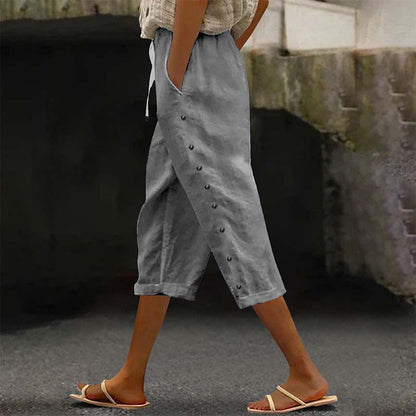 🔥New Arrivals & Special Offers-Women's Casual Capri Pants with Side Buttons