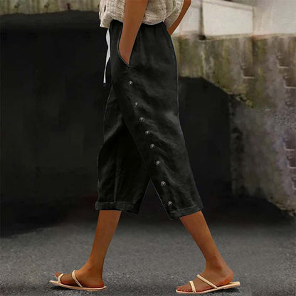 🔥New Arrivals & Special Offers-Women's Casual Capri Pants with Side Buttons