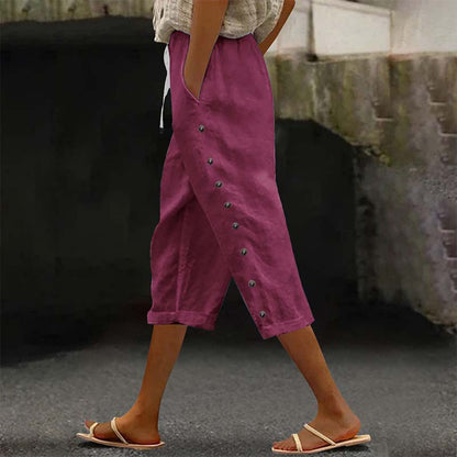 🔥New Arrivals & Special Offers-Women's Casual Capri Pants with Side Buttons