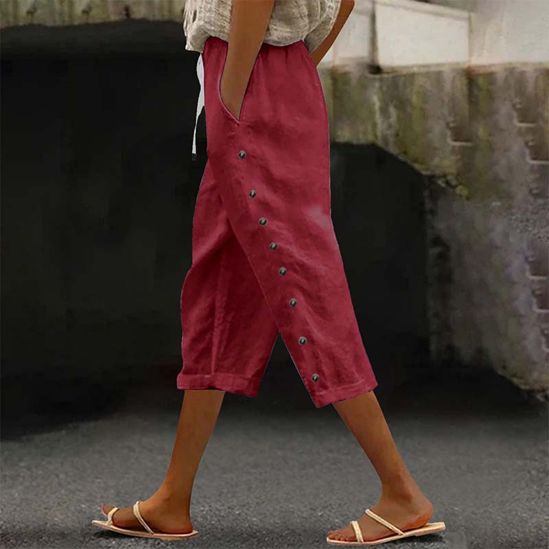 🔥New Arrivals & Special Offers-Women's Casual Capri Pants with Side Buttons