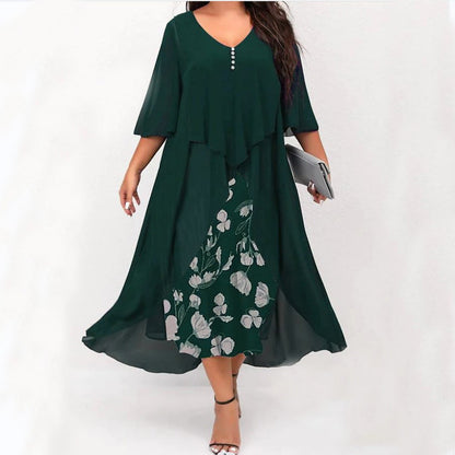 🔥Limited-time offer-Chiffon Fake Two-Piece Mid-Sleeve Irregular Dress For Women