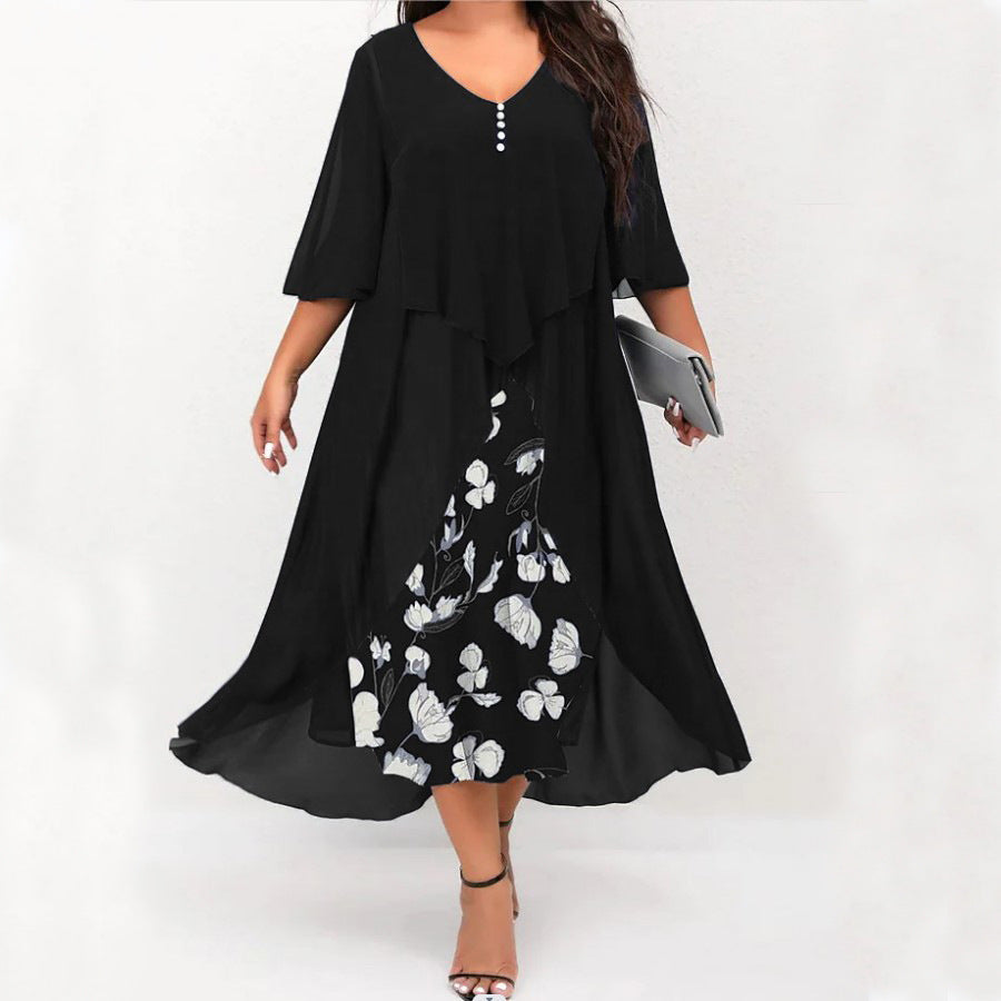 🔥Limited-time offer-Chiffon Fake Two-Piece Mid-Sleeve Irregular Dress For Women