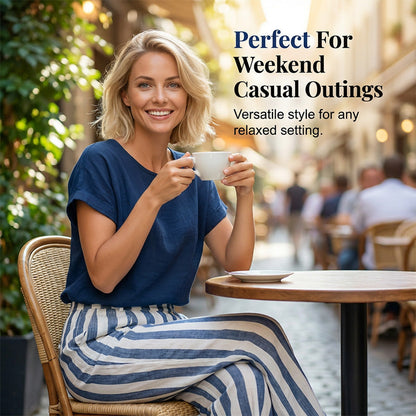 🔥Limited-time offer-Women's Casual Solid Top & Striped Wide-Leg Pants