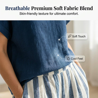 🔥Limited-time offer-Women's Casual Solid Top & Striped Wide-Leg Pants