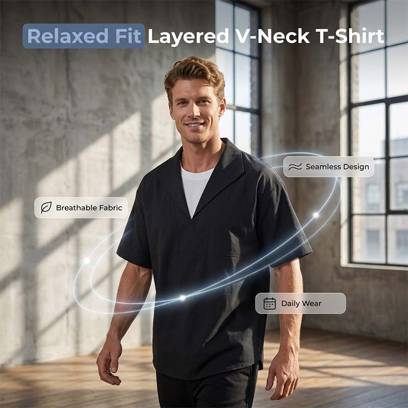 Solid Color Relaxed Fit Layered Look T-Shirt