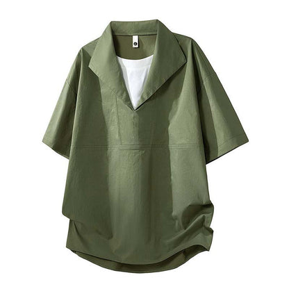 Solid Color Relaxed Fit Layered Look T-Shirt