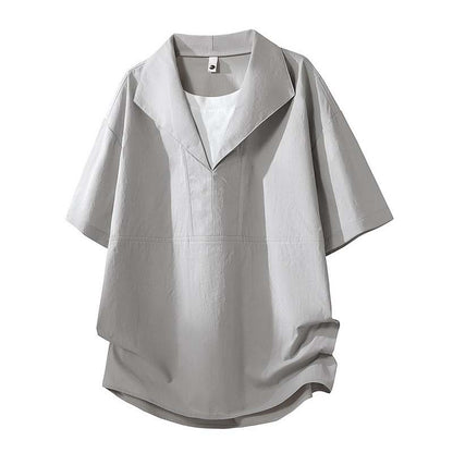 Solid Color Relaxed Fit Layered Look T-Shirt
