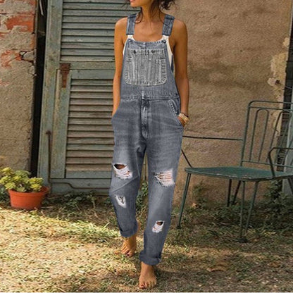 🎁 BUY 2 GET 1 FREE – Women's Casual Distressed Denim Jumpsuit, Relaxed One-Piece with Trendy Ripped Details for Everyday Style