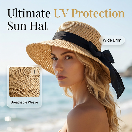 🔥Limited-time offer-Women's Wide Brim Straw Sun Hat with Bow