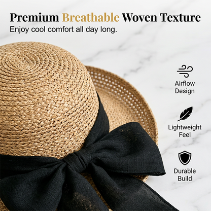 🔥Limited-time offer-Women's Wide Brim Straw Sun Hat with Bow