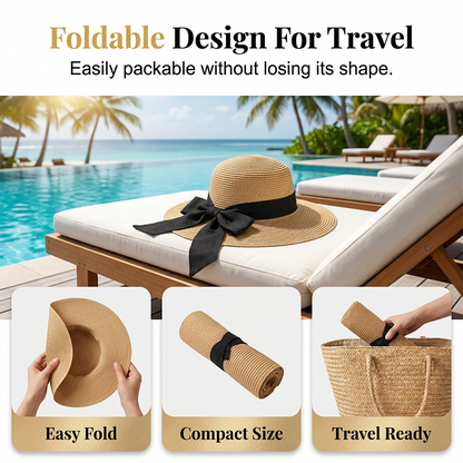 🔥Limited-time offer-Women's Wide Brim Straw Sun Hat with Bow