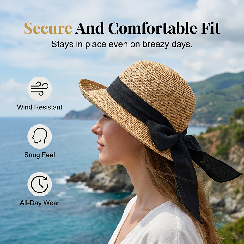 🔥Limited-time offer-Women's Wide Brim Straw Sun Hat with Bow