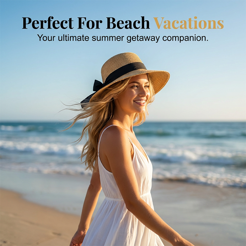 🔥Limited-time offer-Women's Wide Brim Straw Sun Hat with Bow