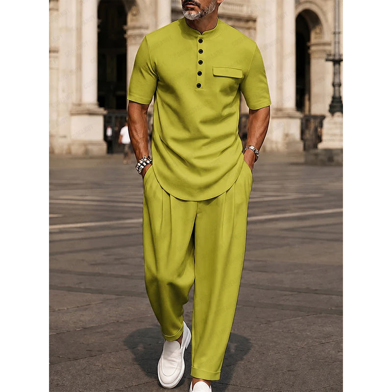 🔥Flash Sale Price-Men's Modern Casual Band Collar Two-Piece Set