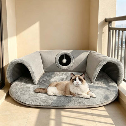 🐱 50% OFF NOW! 🛏️ Plush 2-in-1 Cat Tunnel Bed – Collapsible, scratch-resistant & cozy – combines hideaway tunnel with soft sleeping pad – perfect for play, rest & pouncing 🐾