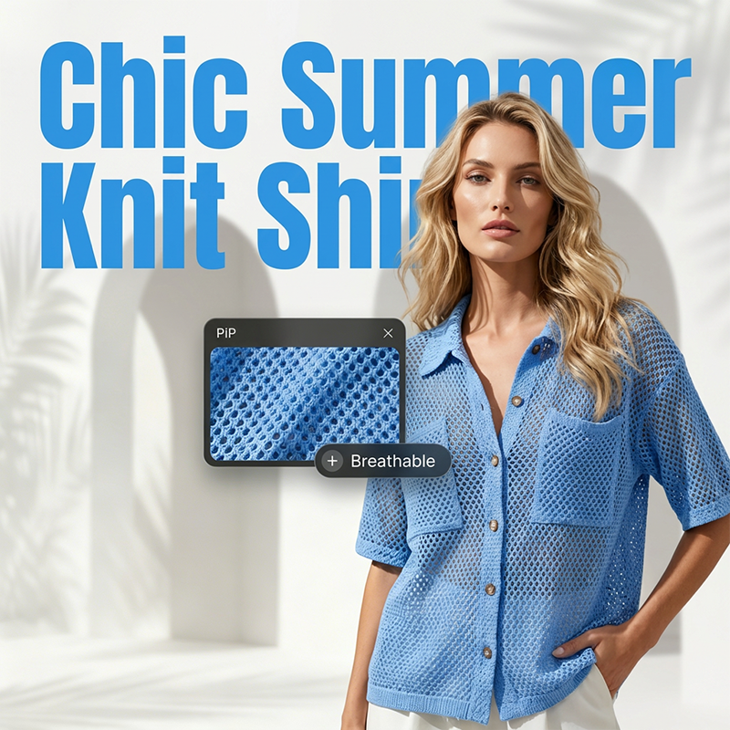 🔥50% OFF！ 🧶Women Short Sleeve Knit Button Shirt Free Gift Necklace