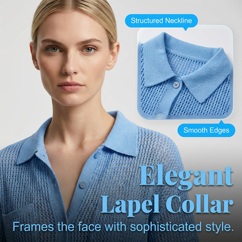 🔥50% OFF！ 🧶Women Short Sleeve Knit Button Shirt Free Gift Necklace