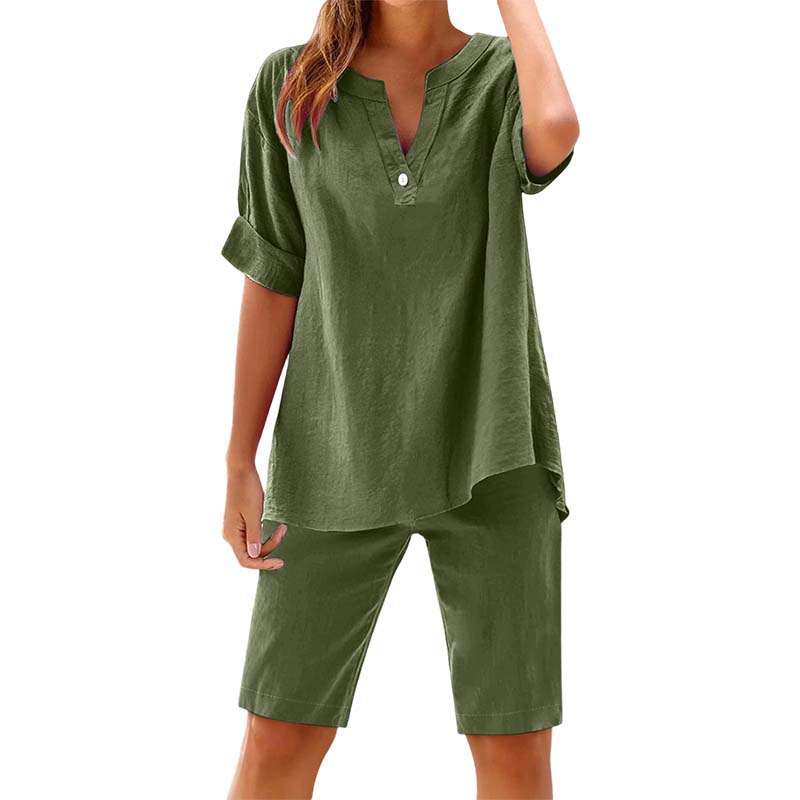 Women's Relaxed Fit Solid Short Sleeve Top and Shorts Set