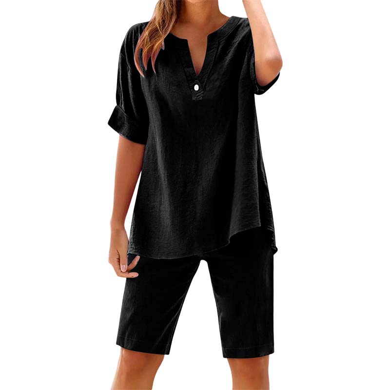 Women's Relaxed Fit Solid Short Sleeve Top and Shorts Set