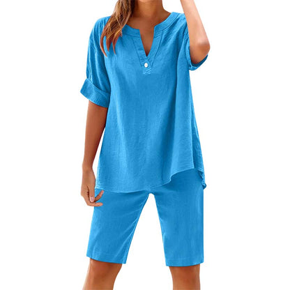 Women's Relaxed Fit Solid Short Sleeve Top and Shorts Set
