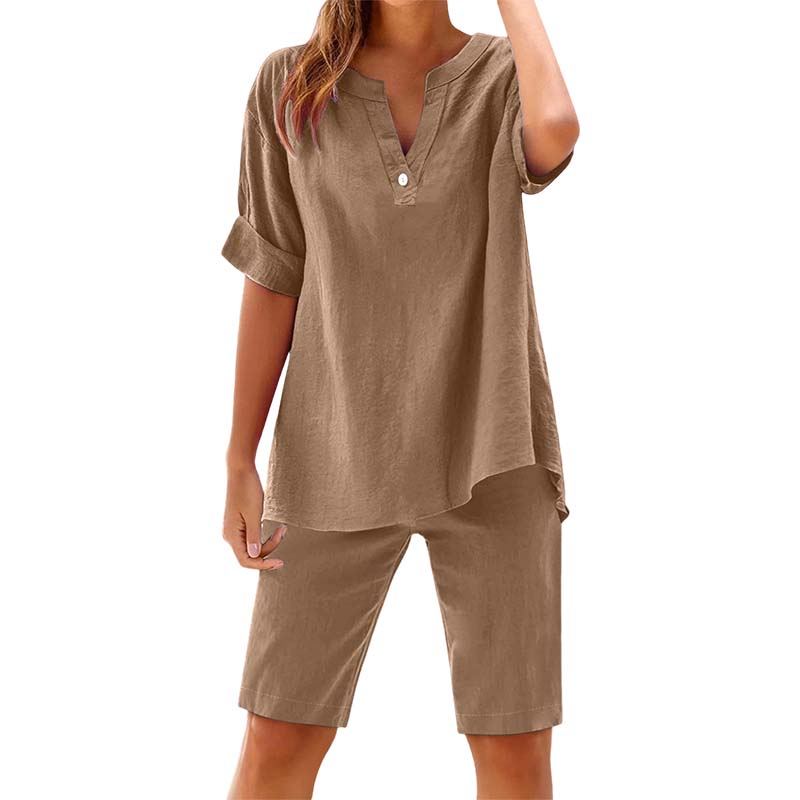 Women's Relaxed Fit Solid Short Sleeve Top and Shorts Set