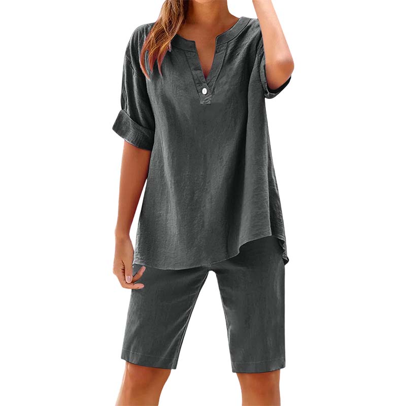 Women's Relaxed Fit Solid Short Sleeve Top and Shorts Set