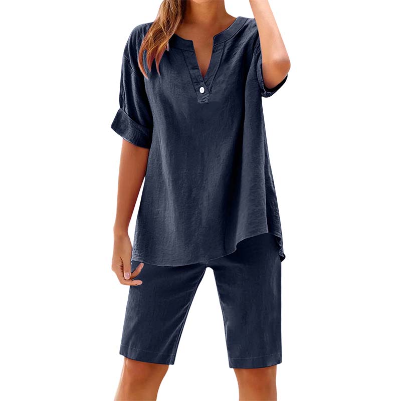 Women's Relaxed Fit Solid Short Sleeve Top and Shorts Set