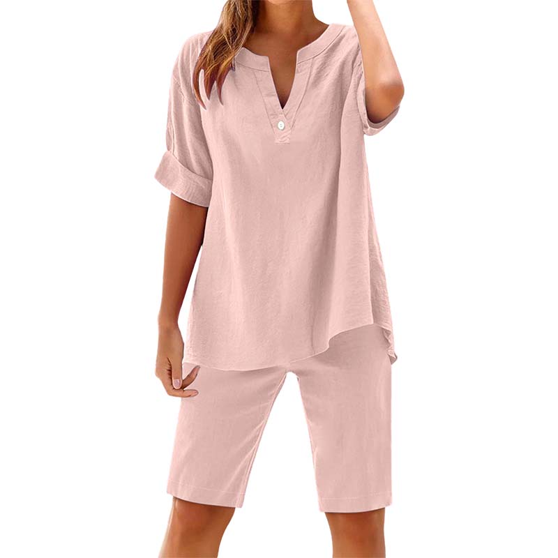 Women's Relaxed Fit Solid Short Sleeve Top and Shorts Set