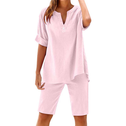 Women's Relaxed Fit Solid Short Sleeve Top and Shorts Set