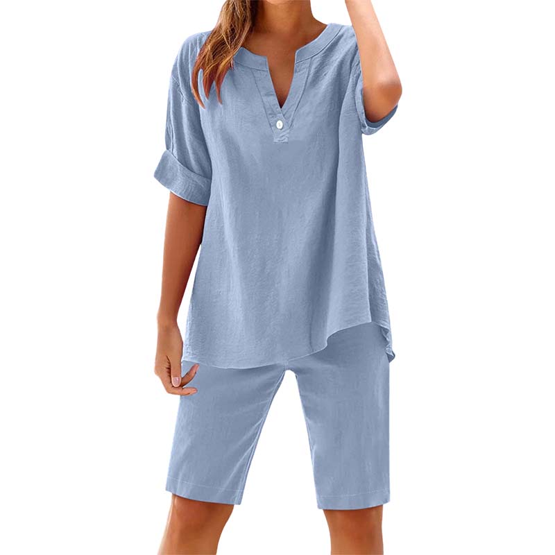 Women's Relaxed Fit Solid Short Sleeve Top and Shorts Set