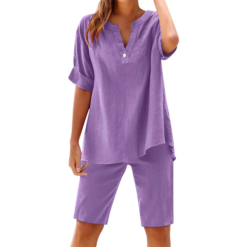 Women's Relaxed Fit Solid Short Sleeve Top and Shorts Set