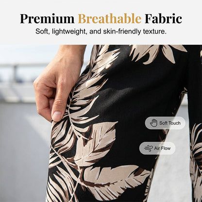 Women's Leaf Print Drawstring Wide-Leg Pants