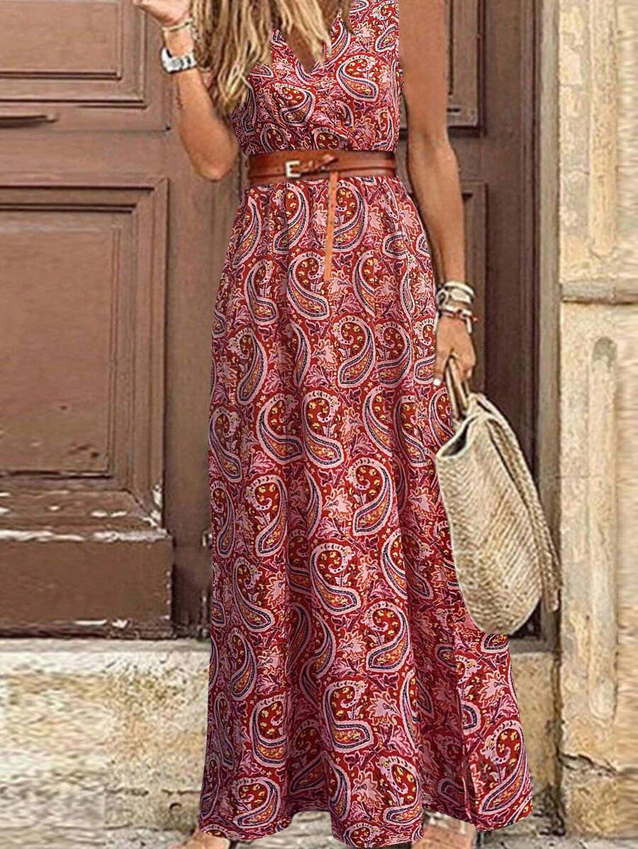 LUNE Holiday Leisure Paisley Print Sleeveless Dress