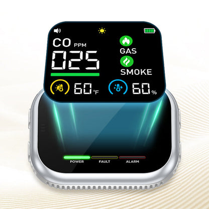 📢6-in-1 Air Quality Detector 🛡️ – Carbon Monoxide, Combustible Gas & Smoke Alarm, LCD Display, Magnetic, Battery Backup – Home & Caravan Safety