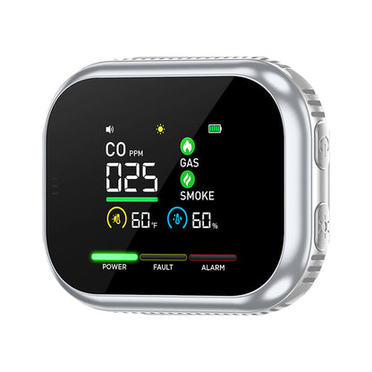 📢6-in-1 Air Quality Detector 🛡️ – Carbon Monoxide, Combustible Gas & Smoke Alarm, LCD Display, Magnetic, Battery Backup – Home & Caravan Safety