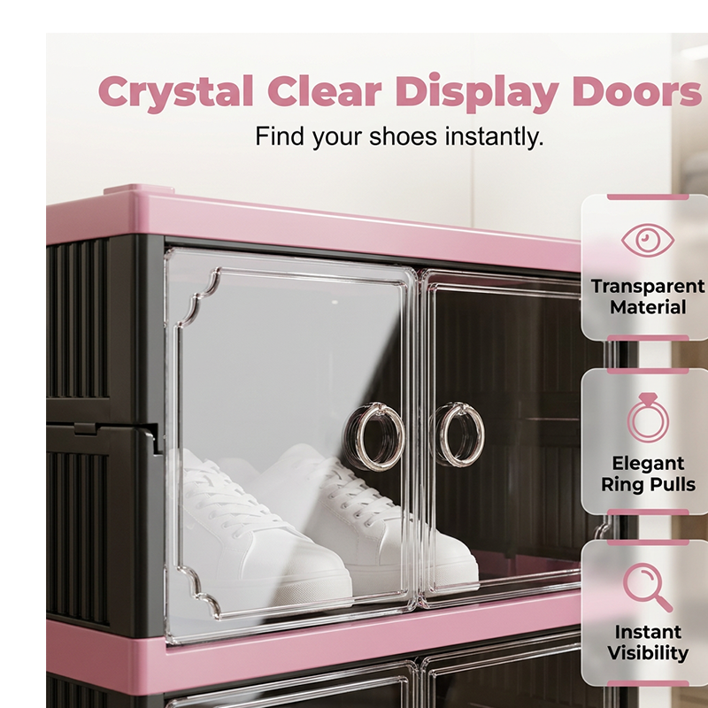Foldable & Stackable Shoe Cabinet with Clear Doors