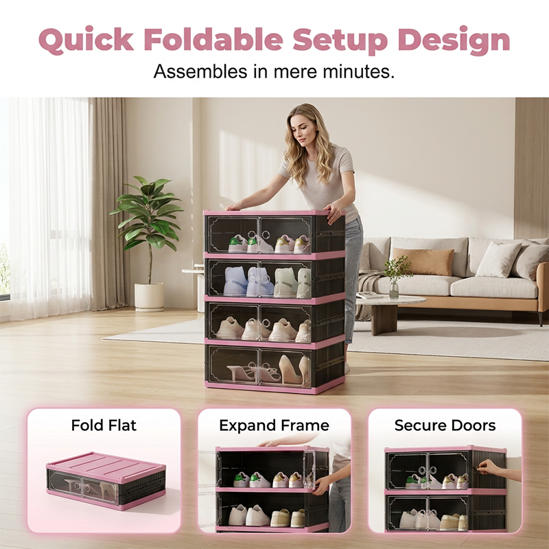 Foldable & Stackable Shoe Cabinet with Clear Doors