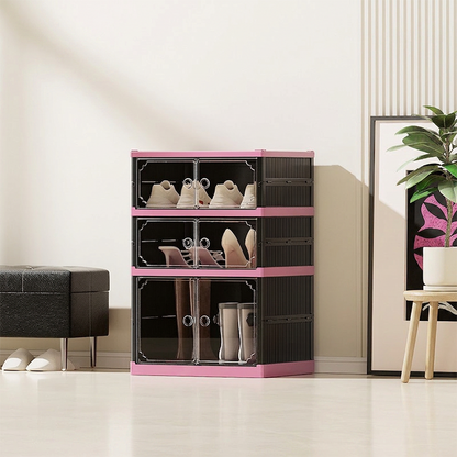 Foldable & Stackable Shoe Cabinet with Clear Doors