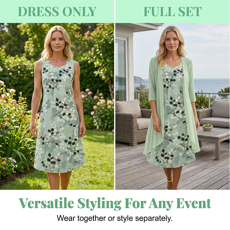 🎊2026 New Arrivals 50% OFF🎁Women's Elegant Chiffon Dress & Cardigan 2-Piece Set