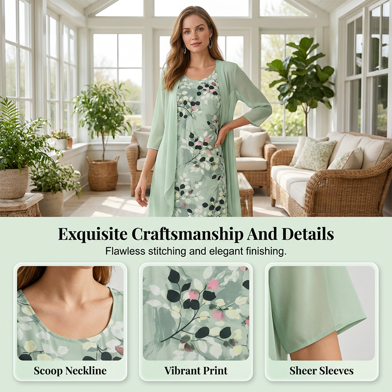 🎊2026 New Arrivals 50% OFF🎁Women's Elegant Chiffon Dress & Cardigan 2-Piece Set