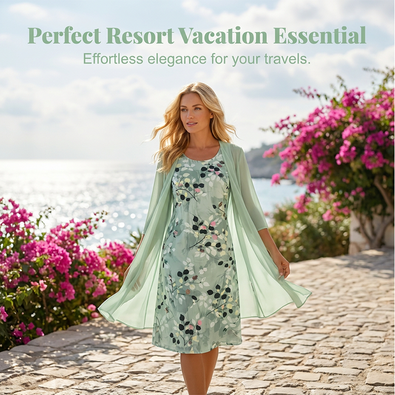🎊2026 New Arrivals 50% OFF🎁Women's Elegant Chiffon Dress & Cardigan 2-Piece Set