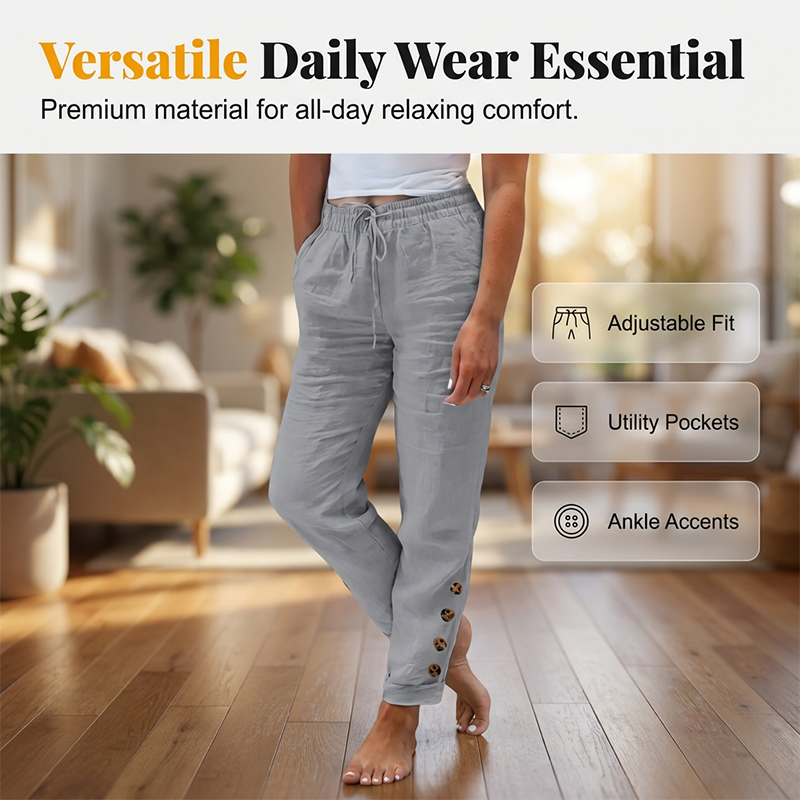🔥New Arrivals at Special Prices-Women's Drawstring Waist Pants with Buttoned Ankles