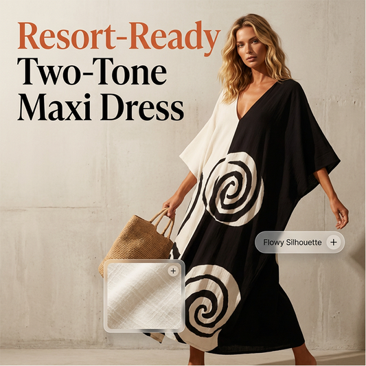📢📢New Arrivals at Special Prices-Elegant V-Neck Two-Tone Spiral Print Dress