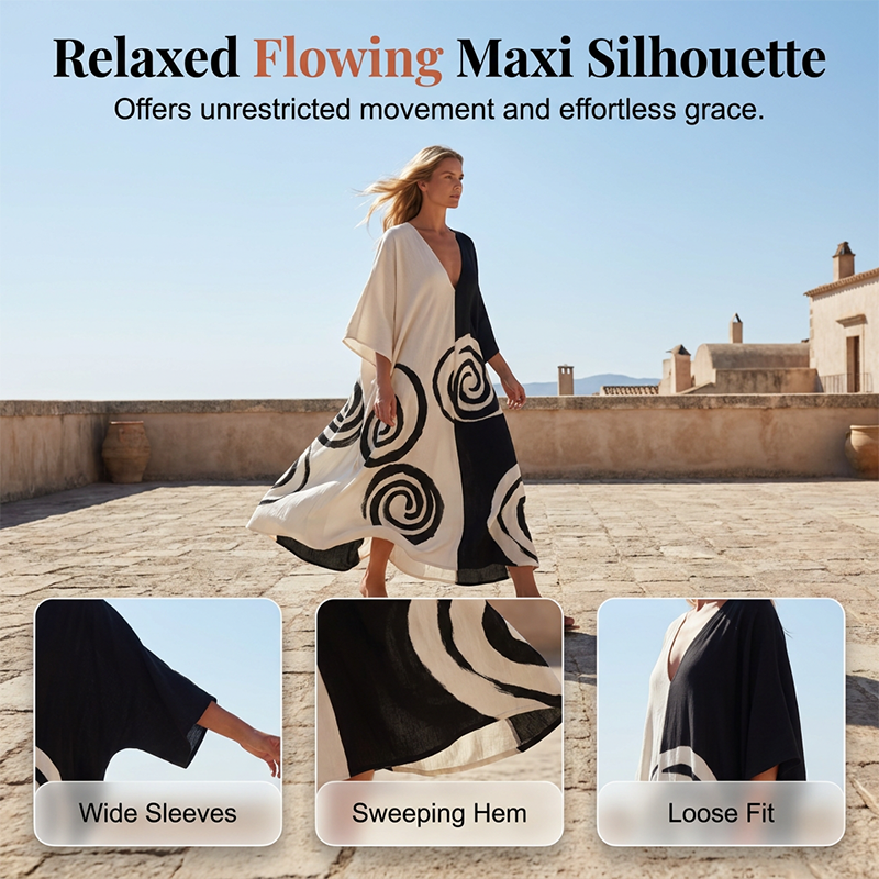📢📢New Arrivals at Special Prices-Elegant V-Neck Two-Tone Spiral Print Dress